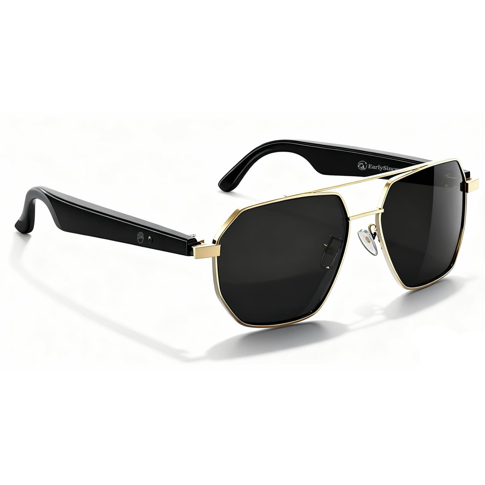 EarlySincere 2026 Ai Smart Glasses, Ai Real-Time Translation with 164 Languages, Classic Pilot Sunglasses, Equipped with Voice Assistant/Ai Call, Ip65 Waterproof,Ai Glasses for Men & Women gold frame + black lenses
