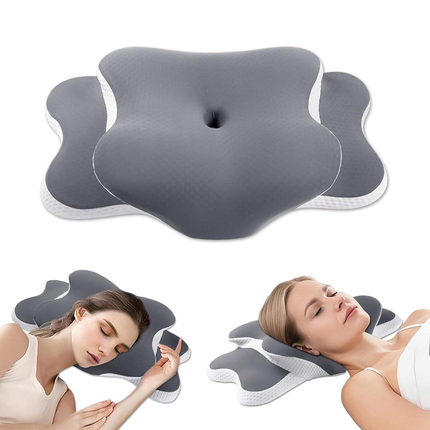 Ergo Pillow for Sleep Apnea, Neck Pain, and Snoring Relief | Cervical Neck Pillow for Side Sleepers | Orthopedic Memory Foam with Ergonomic Support Gray Standard