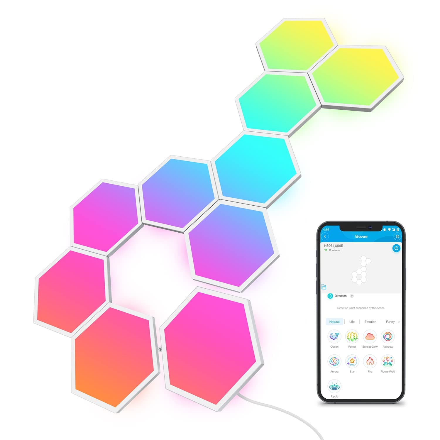 Govee Glide Hexa Light Panels, RGBIC Hexagon LED Wall Lights, Wi-Fi Smart Home Creative Wall Lights with Music Sync, Works with Alexa Google Assistant for Indoor Gaming Decor, 10 Pack 10 panels