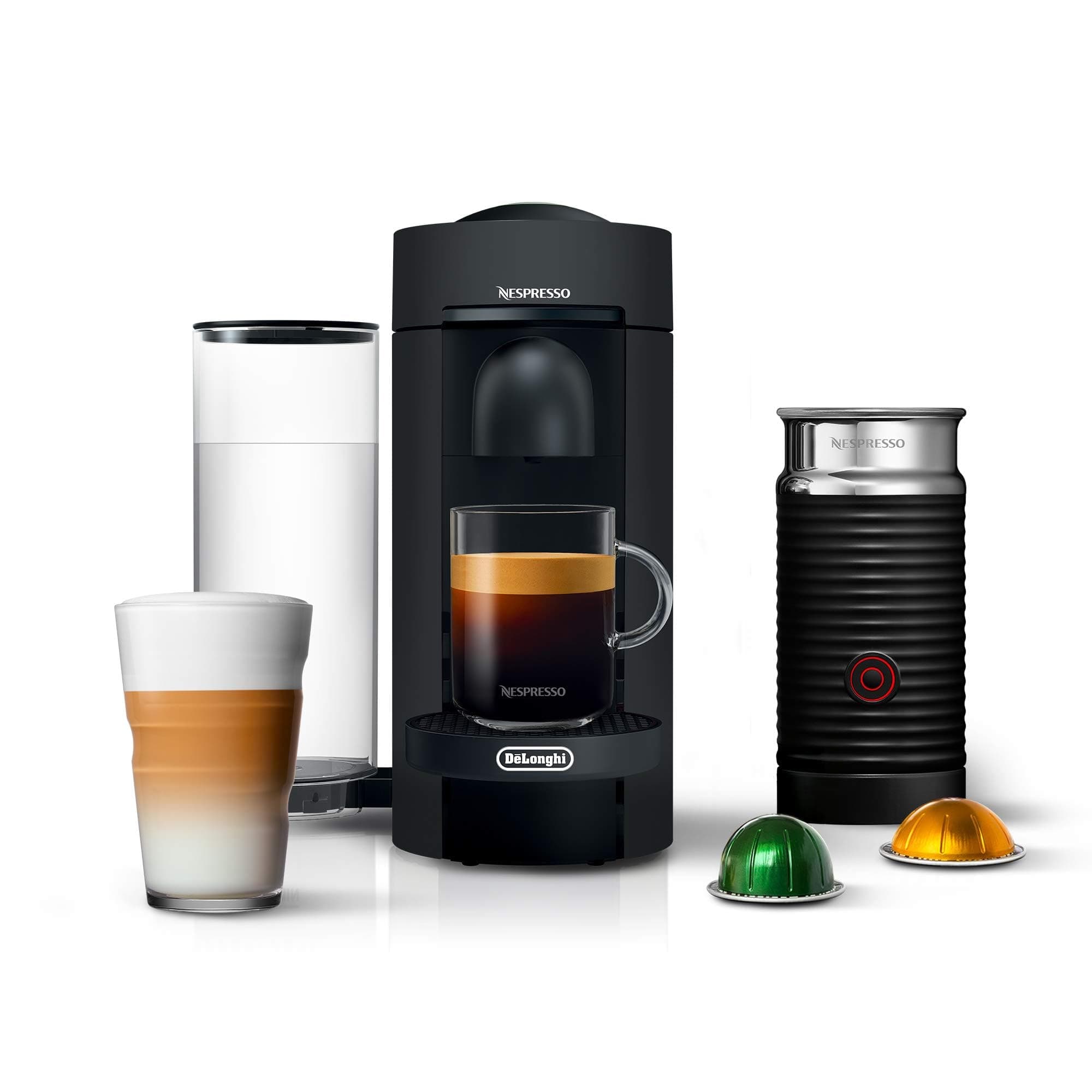 Nespresso Vertuo Plus Deluxe Coffee and Espresso Maker by De'Longhi, Matte Black with Aeroccino Milk Frother Machine + Frother Black Matte