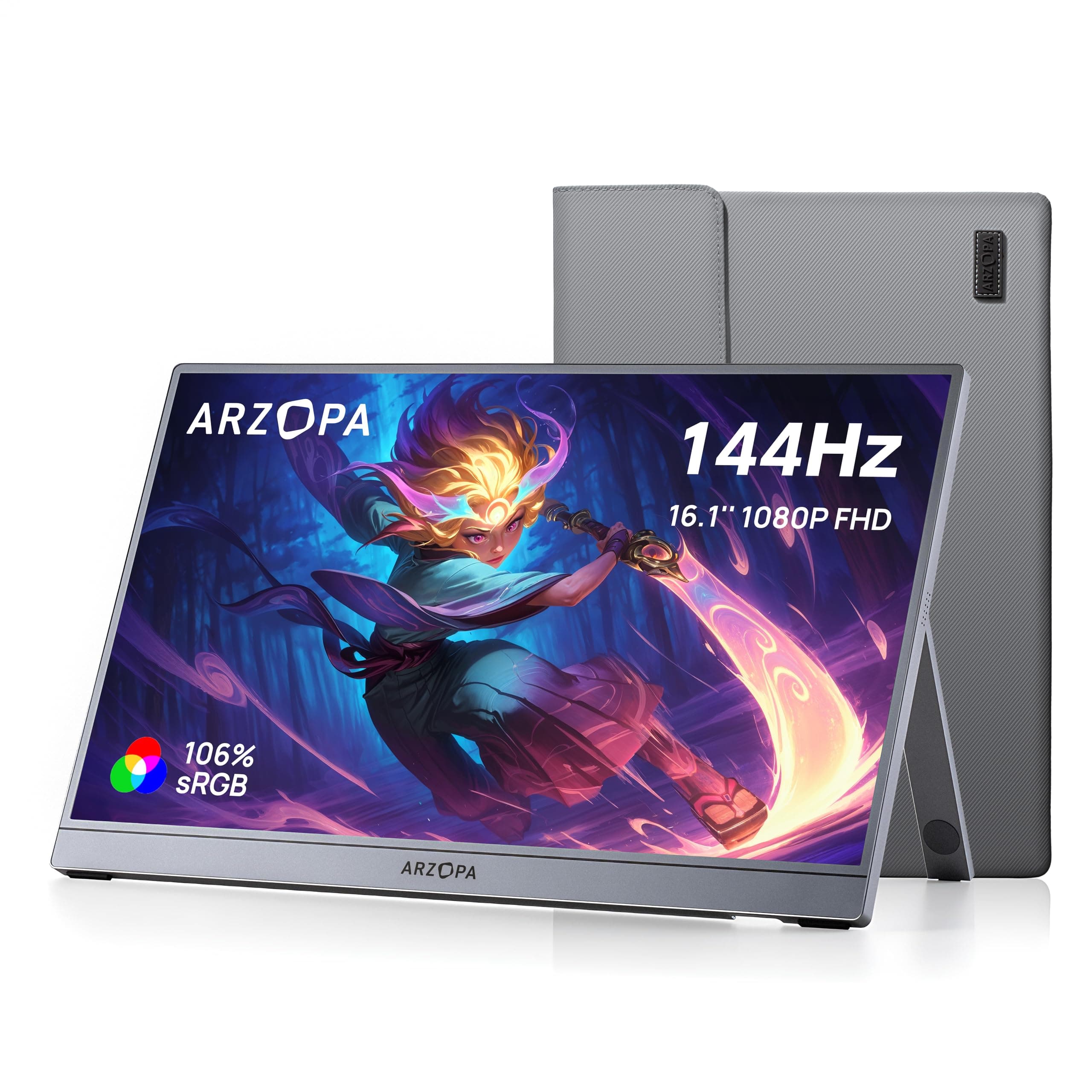 ARZOPA 16.1'' 144Hz Portable Gaming Monitor, 106% sRGB 1080P FHD Kickstand Portable Monitor with HDR, Ultra Slim, Eye Care, External Second Screen for Laptop, PC, PS5, Mac, Xbox-Z1FC Gray 16.1" Z1FC/144Hz Gray